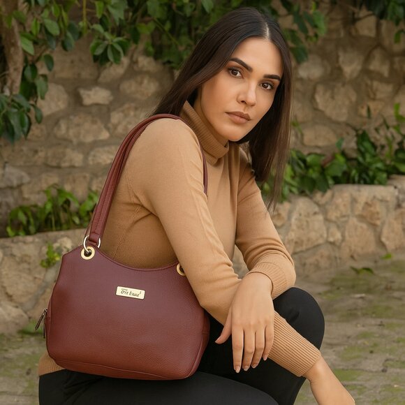 Cherry Red Leather Women Top Handle Shoulder Hobo Bag Ladies Satchel Handbag - Picture 2 of 10